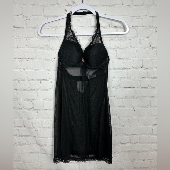 Marilyn Monroe Intimates Lingerie Slip Gown Black Sheer Babydoll Nighty sz S GUC - Picture 1 of 6